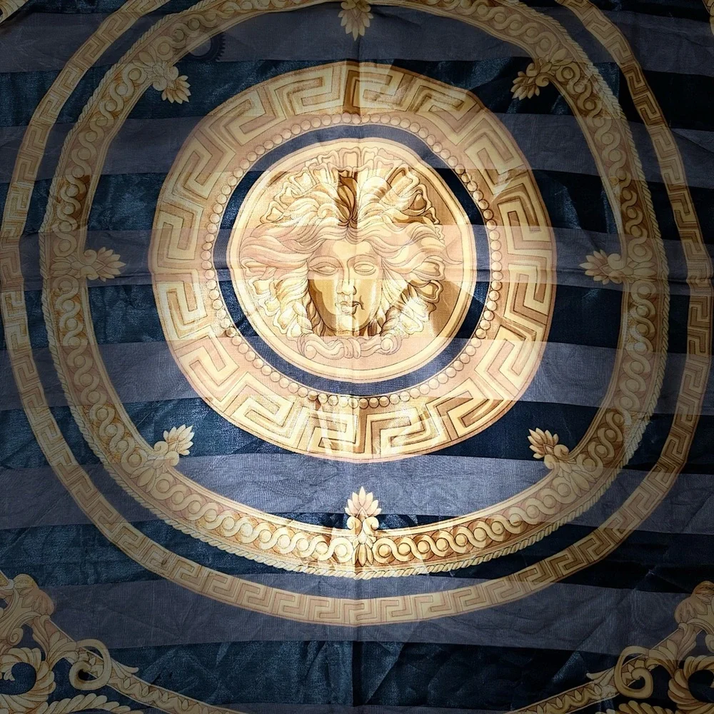Luxurious Black and Gold Medallion Silk-Feel Scarf